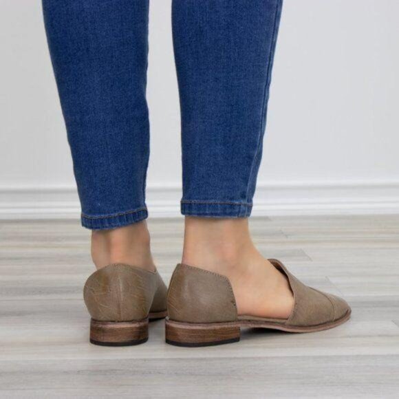 Tan Taupe Opened Side Pointy Slip On Flat Loafer - Picture 5 of 7